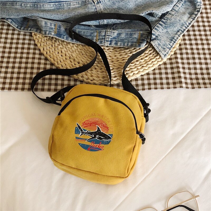 Japanese Canvas Women Bags Casual Messenger Bag Harajuku Style Ulzzang Small Square Bag Literary Simple Shoulder Bag: Yellow