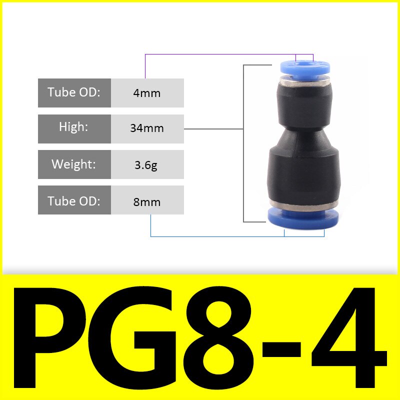 1PCS PU PG Blue Pneumatic Fitting Pipe Connector Tube Air Quick Fittings Water Push In Hose Couping 4mm 6mm 8mm 10mm 12mm 14mm: grey