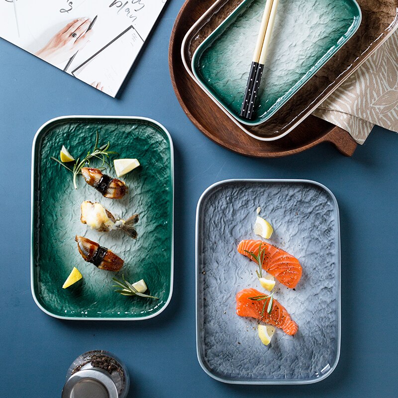 RHE-Conjunto de platos de cerámica con patrón convexo, conjunto de platos de desayuno estilo occidental para restaurante, platos de carne finos