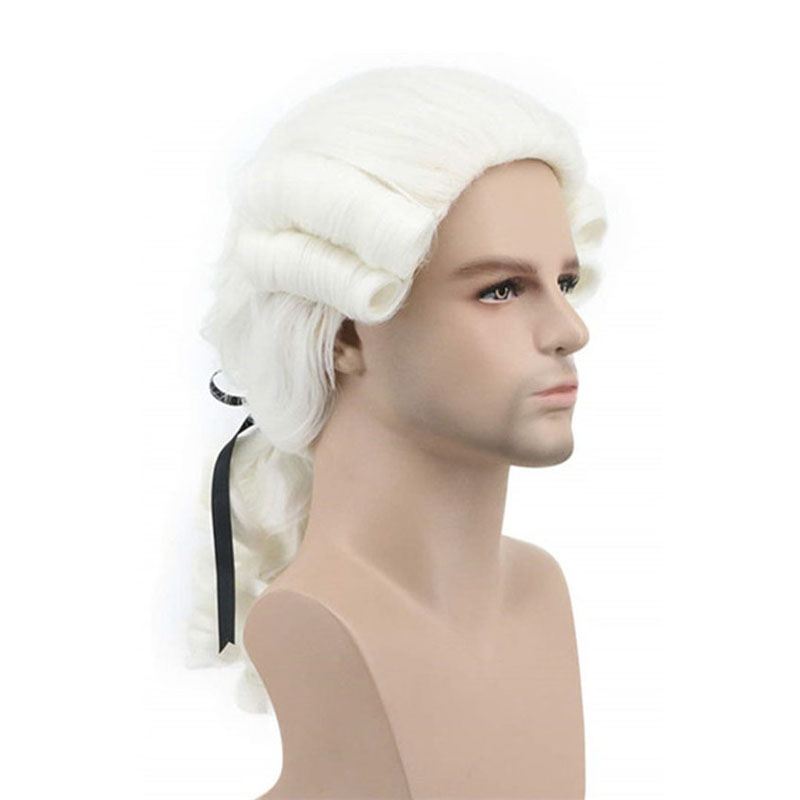 Lawyer Judge Baroque Cosplay Wig Curly Grey White Black Deluxe Historical Long Heat Resistant Synthetic Hair Wigs + Wig Cap: PURPLE