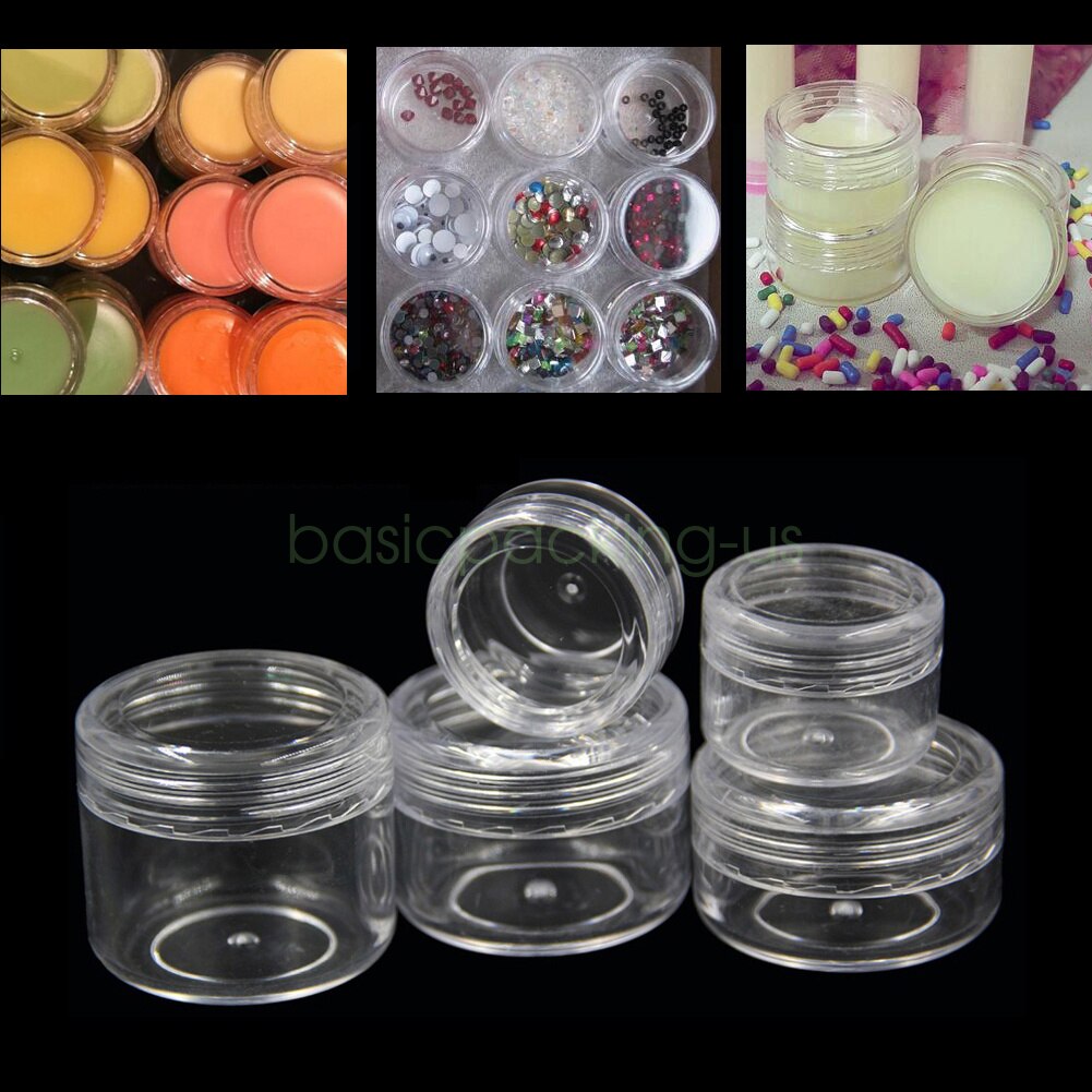 50pcs/lot 10ml/15ml/20ml Empty Cosmetic Jars Plastic Makeup Container Round Vial Nail Art Face Cream Sample Pots Perfume Gel Box