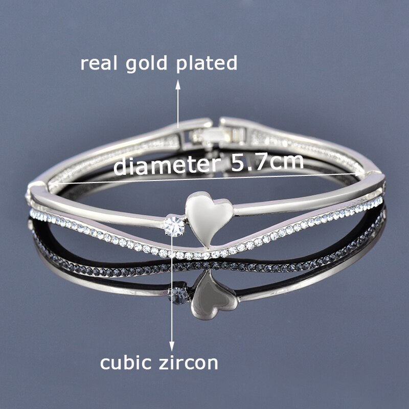 SINLEERY Romantic Rhinestone Heart Bangle For Women Rose Gold Silver Color Wedding Bracelets Jewelry SL490 SSF