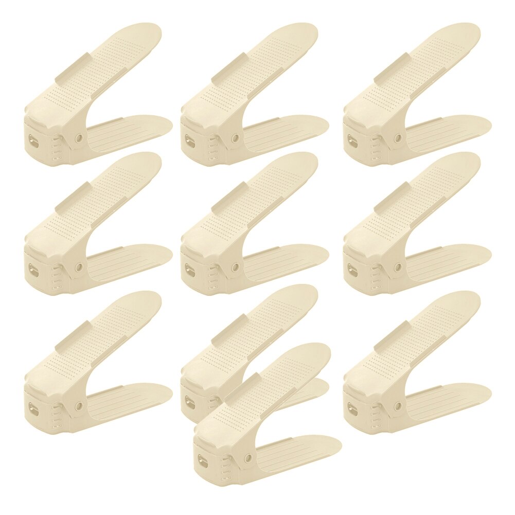 1/5/10pcs Adjustable Shoe Organizer Double Shoe Rack Storage Space Saver Shoes Organizers Stand Shelf for Living Room: 10PCS Beige