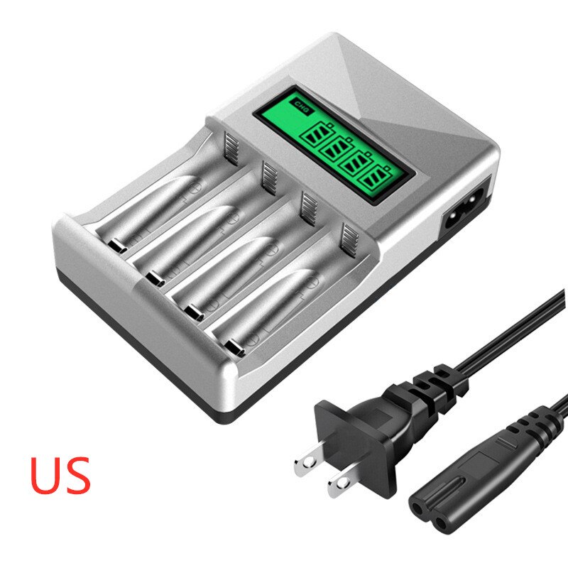 4 Slots LCD Display Smart Intelligent Battery Charger for AA / AAA NiCd NiMh Rechargeable Batteries EU Plug#8175: LCD-001 US