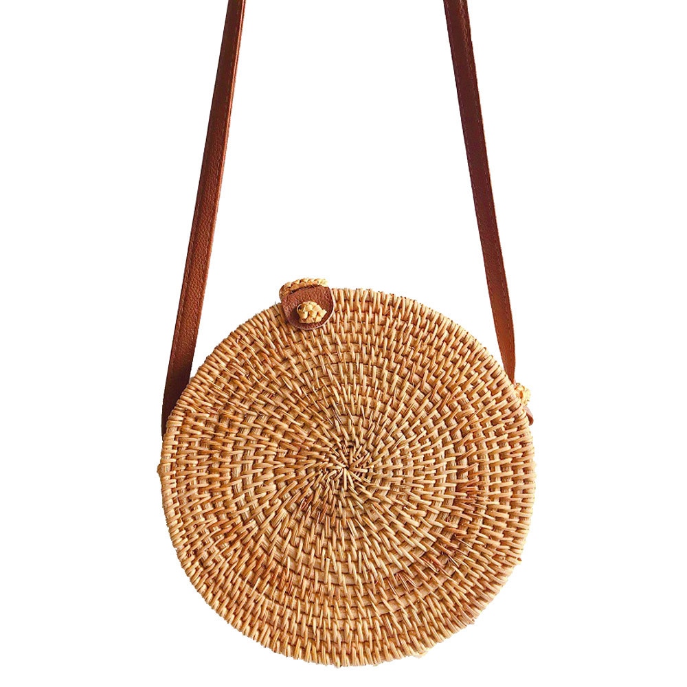 Bolsa para damas tejido bolsa de paja para playa verano Mujer círculo mano Bali redondo Retro de mimbre bolso versátil bolsas # G67: r