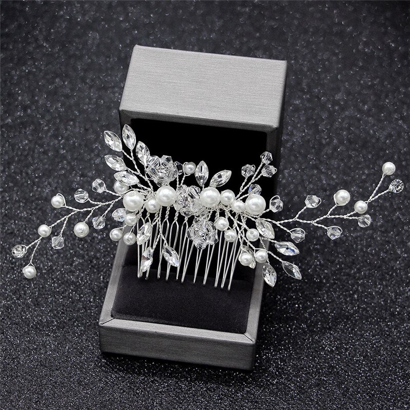 Peineta de perlas de cristal para el pelo, adorno de joyas para el pelo para boda, novia, decoración de la cabeza, peineta de novia con diamantes de imitación
