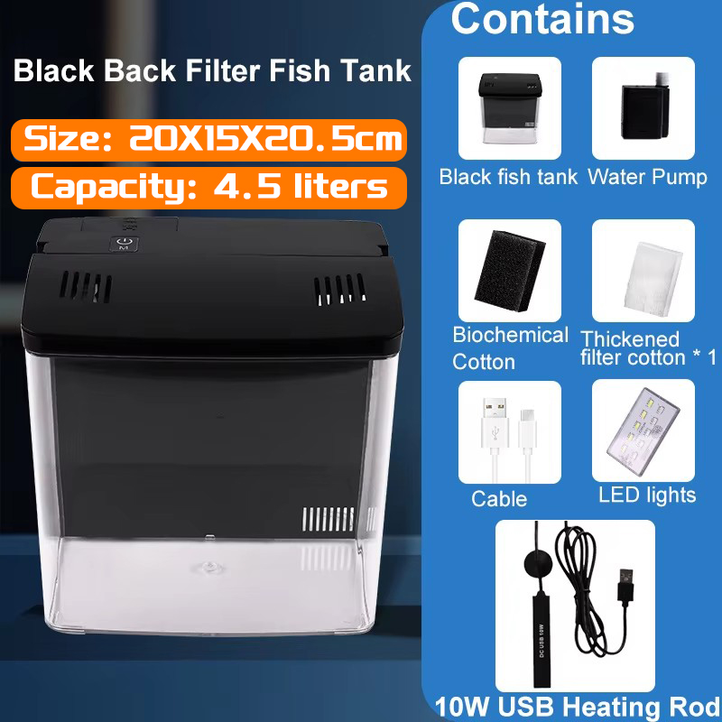 Aquarium Klein Mini Aquarium Thuis Vis Aquarium Zelfcirculerend Terugfilter Met Verlichting En Golfpompen Aquarium Kits: Licht Groen