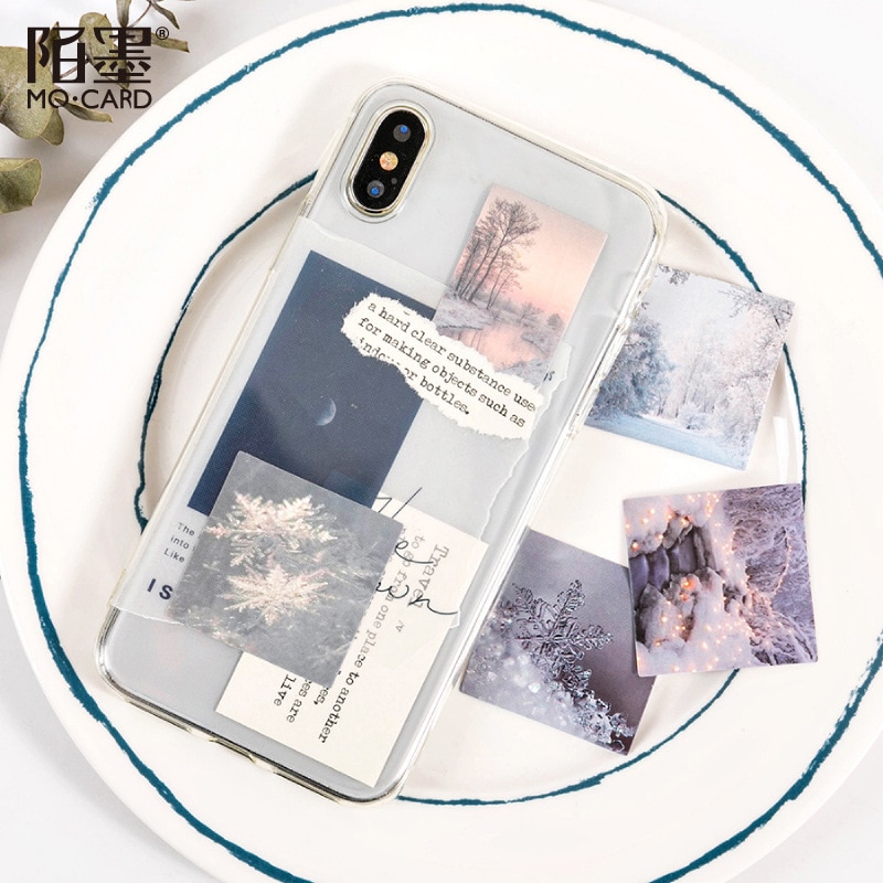 Pegatinas de copos de nieve de invierno Kawaii, adhesivos para portátil, pegatinas decorativas de paisaje para planificador diario, colección de recortes