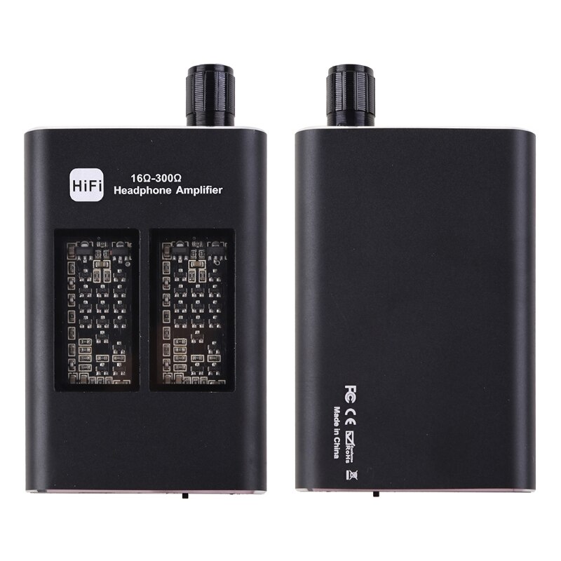 Mini hifi-systeem met 16-300 -kanaals hoofdtelefoonversterker van aluminium, 3.5mm aux-ingangen en -uitgangen en een lithiumbatterij van 1000 mah.