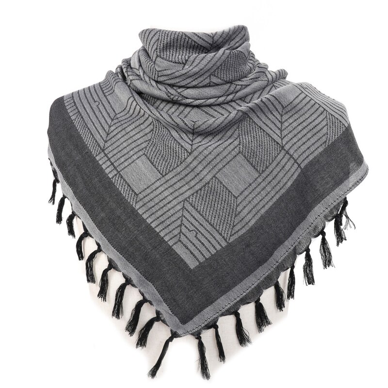 Shemagh-bufandas con flecos árabes, de mezcla de algodón, a prueba de viento, para la cabeza y el cuello, con borla, para acampar al aire libre en el desierto,: Dark Grey