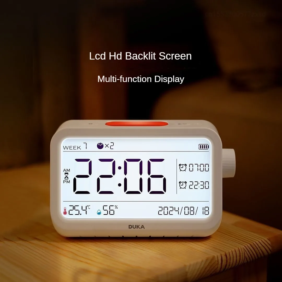DUKA MT2 digitale klok, thermometer, vochtigheidsmeter, sensor, tijd, kalender, desktop multifunctionele klok met nachtlampje