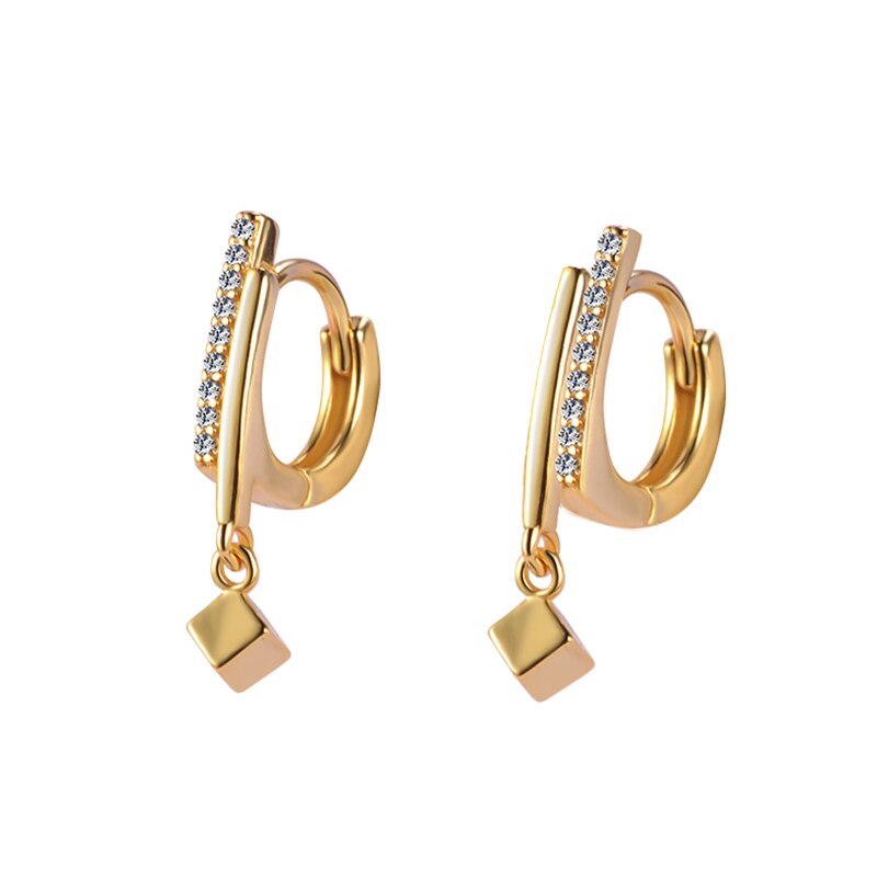 ANENJERY Luxury Shiny Zircon Small Square Hoop Earring For Women Party Daily Geometric Jewelry Accessories S-E1298: Gold Color