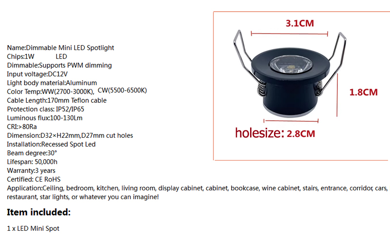Mini-downlight led 12v 1w inbäddade små spotlights i taket köksskåp inbyggda led-lampor silver, vit, svart skal