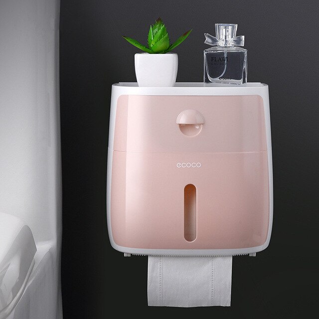Toiletpapirholder vandtæt vægmonteret toiletpapirbakke rullepapirrør opbevaringsbakke bakke tissue box hylde badeværelse produkt: 01 lyserøde