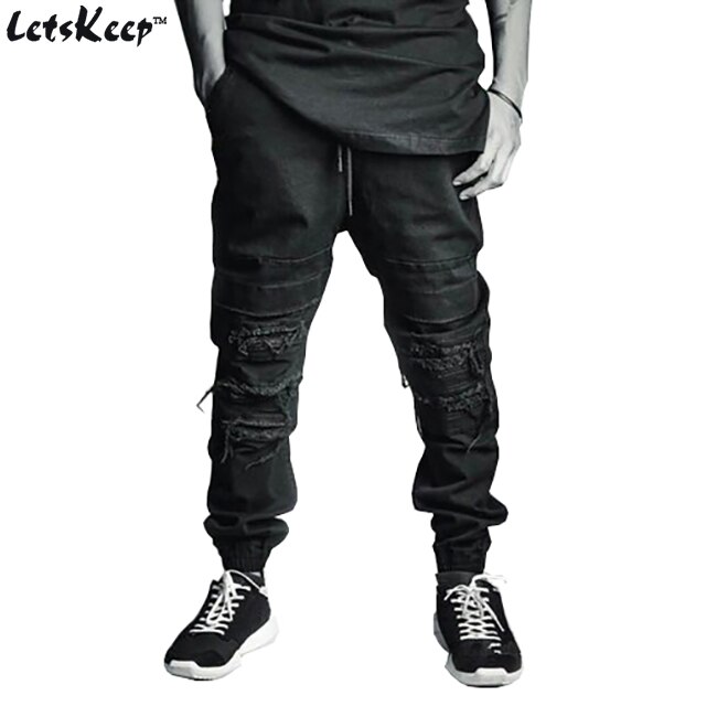 LetsKeep Mens rasgados jogger jeans longitud del tobillo biker jean Harajuku slim fit roto rodilla rip pantalones con cordón, ZA165