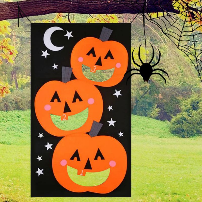 Funny Halloween Games Bean Bag Toss Games Toy Set Banner With 3 PCS Bean Bags For Halloween Outdoor Throwing Games For Party S*