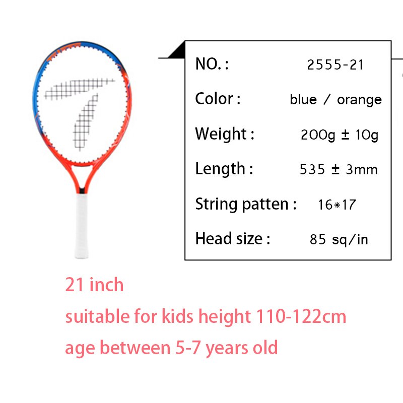 Raqueta de tenis para niños y adolescentes, accesorio grande para entrenamiento de pelota de tenis, de aluminio, con bolsa: 2555-21