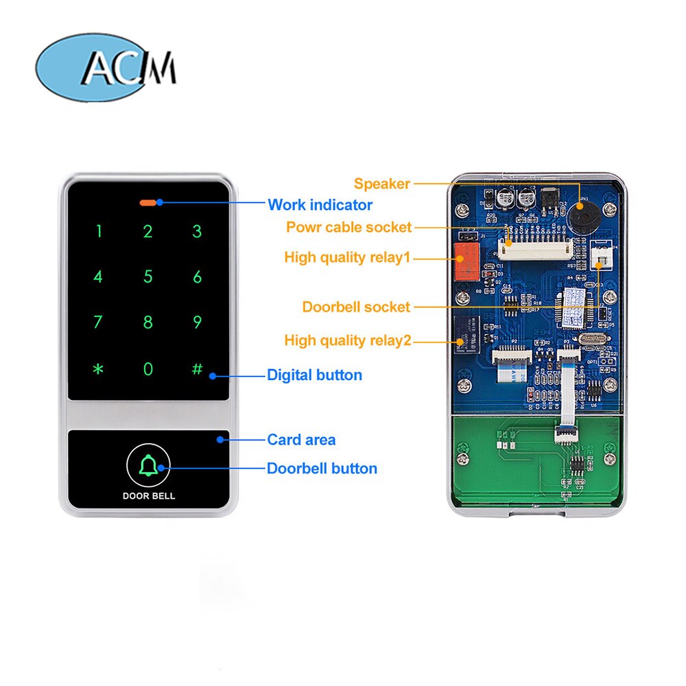 Standalone Door Entry System Touch Screen Waterproof Outdoor Indoor Metal RFID Access Controller