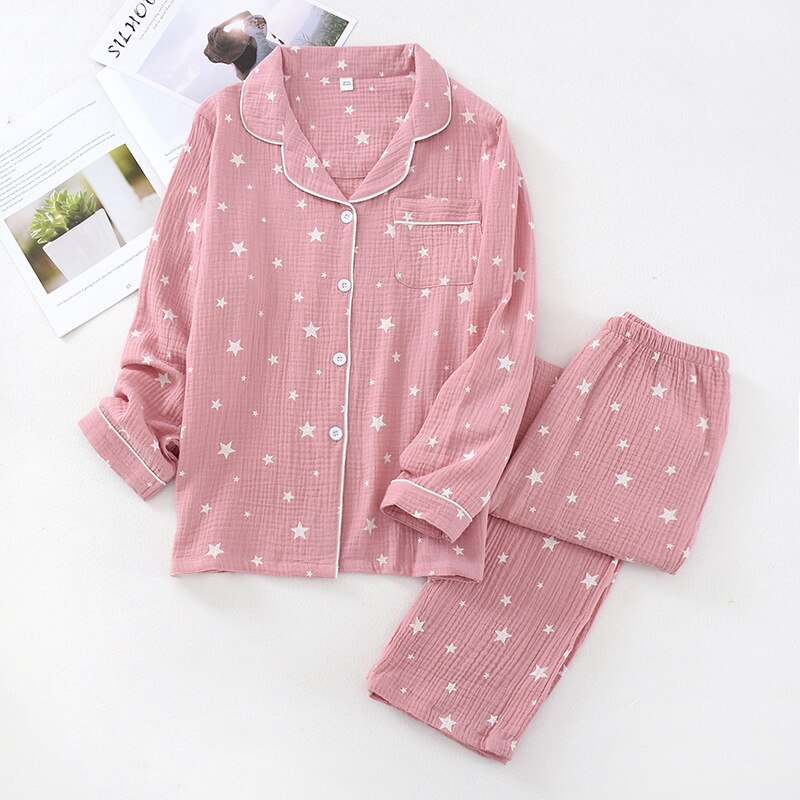 Liefhebbers Pyjama Set Comfort Katoen Star Print Nachtkleding Voor Mannen En Vrouwen Koppels Lente En Herfst Volledige Mouw Homewear: women pajamas 2 / M