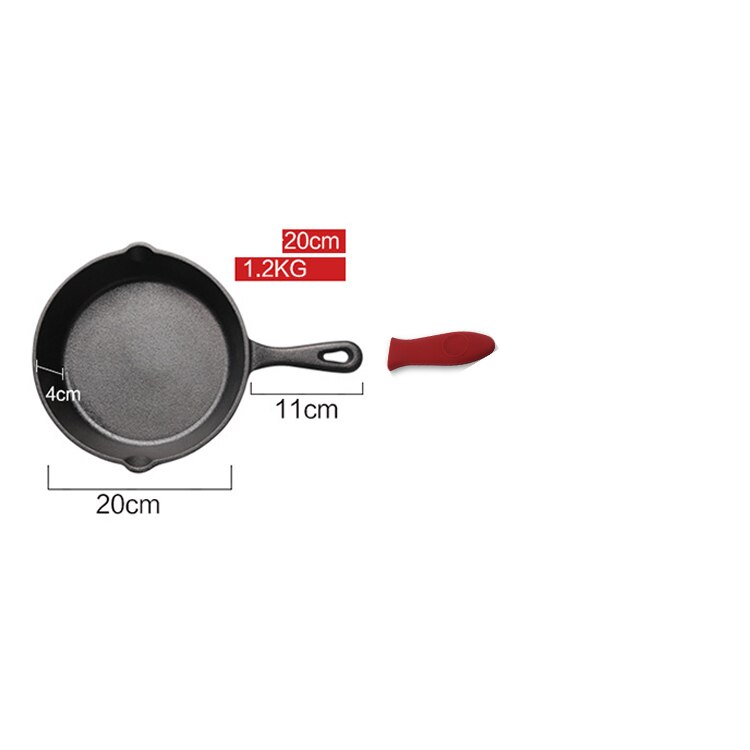 Kitchen Stovetop Oven Use Pre-seasoned Cast Iron Skillet with Silicone Handle Holder: 20 cm A