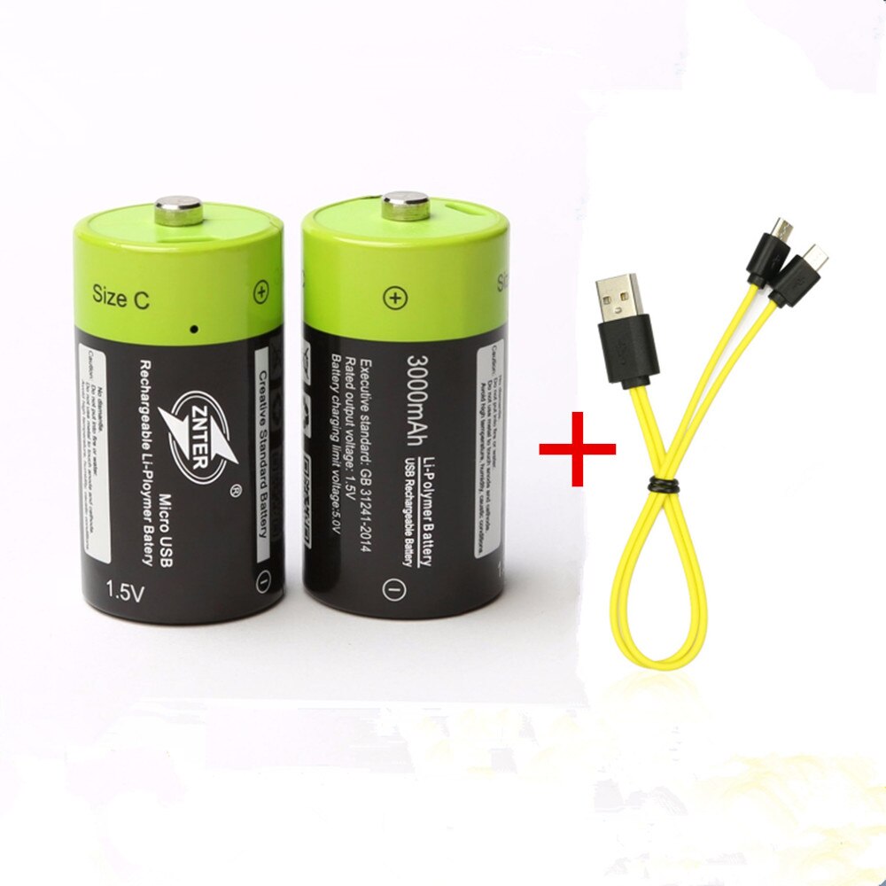 ZNTER 1.5V 3000mAh rechargeable battery C size USB rechargeable lithium polymer battery charged by Micro USB cable: B