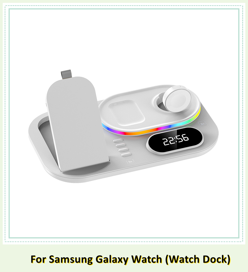 Time Display LED Wireless Charging Station 30W 4 in 1 Wireless Charger For Samsung Galaxy S22/S21 Flip 3 Watch 4/Buds Iphone 13: White Galaxy