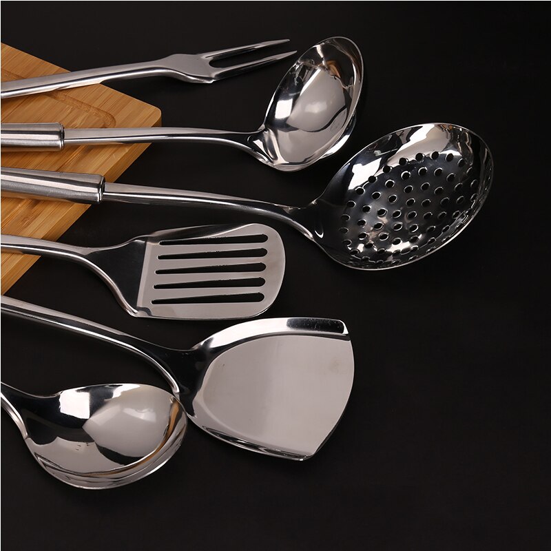 6pcs Stainless steel Cooking Tools Kitchenware Kitchen Tool Cook Utensil Set Soup Spoon Colander Turner Meat Fork Leak Shovel