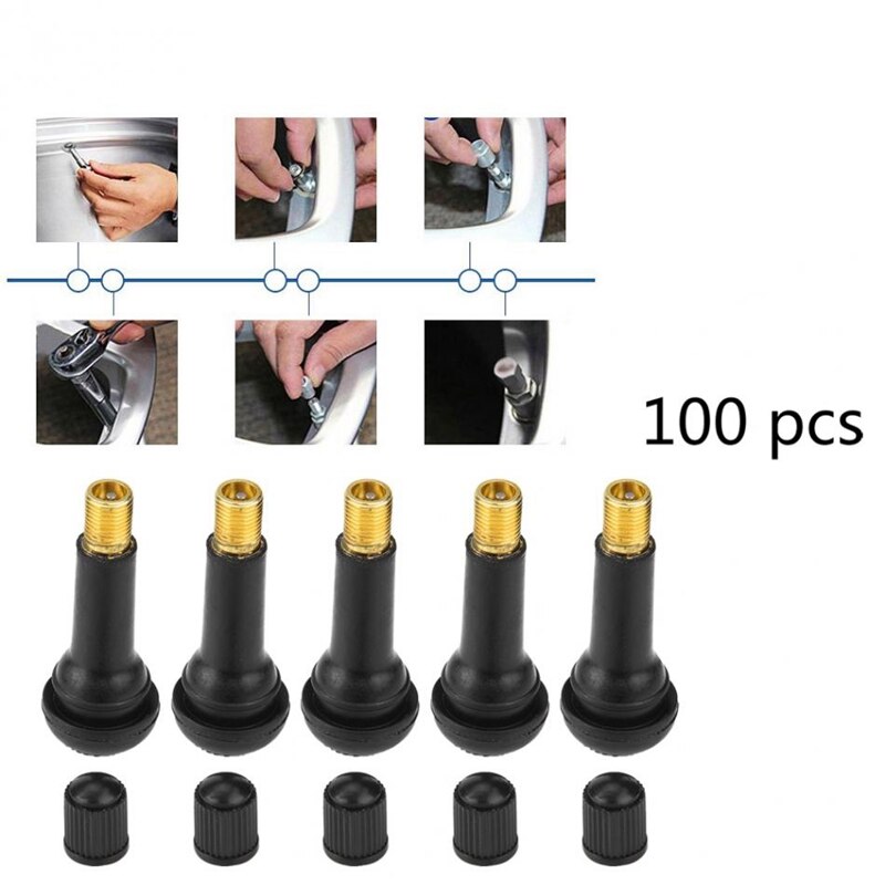 100Pcs Snap-On Tire Ventiel Met Ventiel Voor Algemene Vervanging Rubber Legering Voor Auto 'S En Motorfietsen