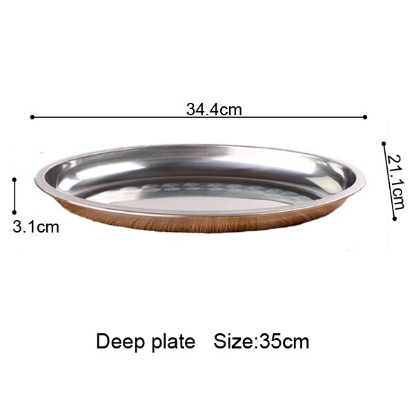 Non Magnetic Stainless Steel Plate Deepen Oval Plate Steamed Vermicelli Ordinary Shallow Dish 21-45CM Fish Dish: Deep plate 35cm