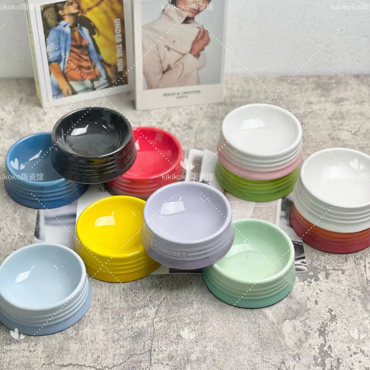 Bol d'eau en céramique française pour chat, Protection des pieds hauts, calibre Cervical, 5 pouces, eau potable, couleur Macaron de haute beauté