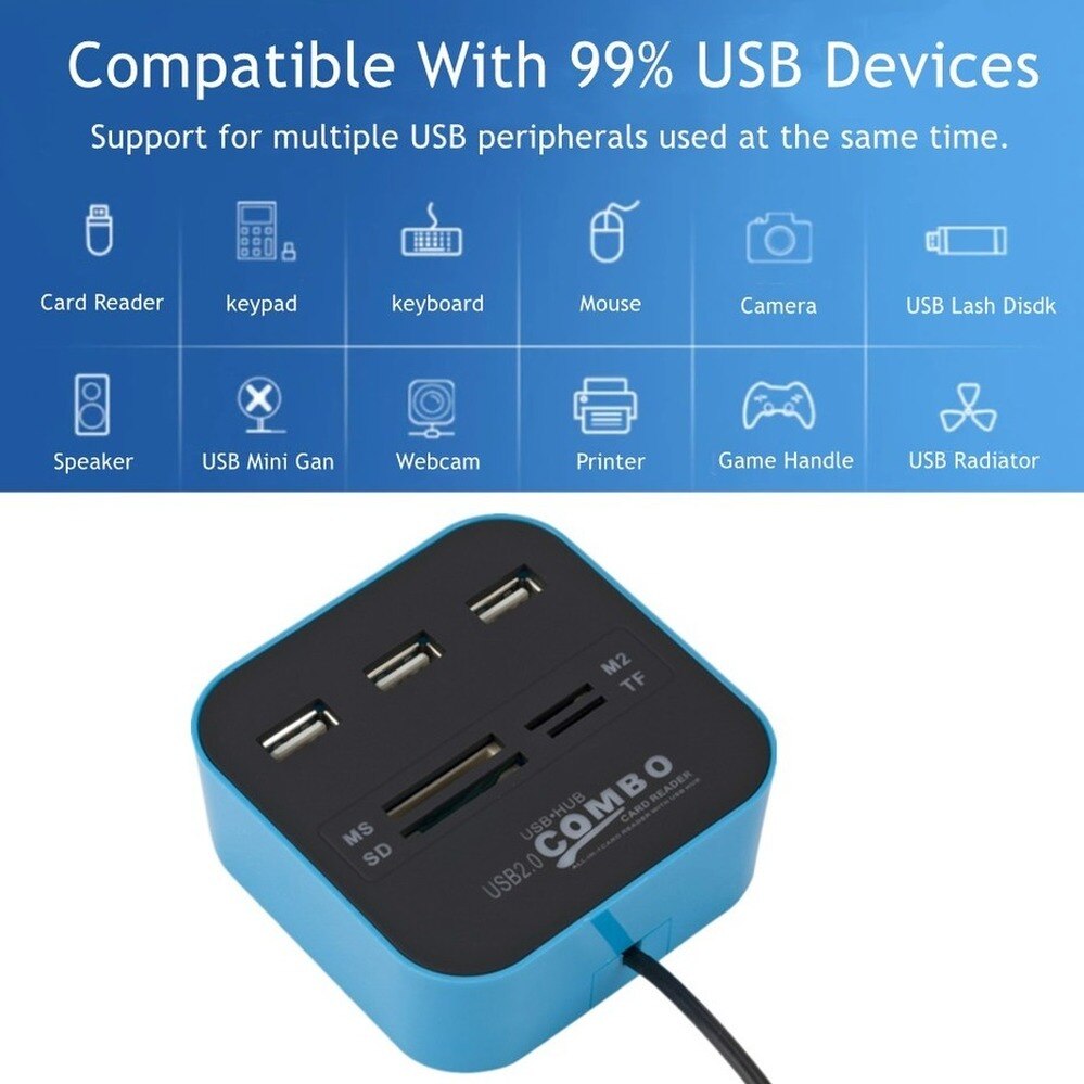 PzzPss 3 Ports USB2.0 Hub Combo USB Micro Card Reader SD/TF USB Splitter Hub Combo All In One For Laptop Computer Accessories