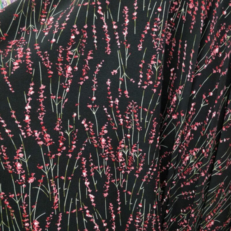 Stof print chiffon blomstret nederdel stof skjorte nederdel kjole kjole drapering stof: Sort