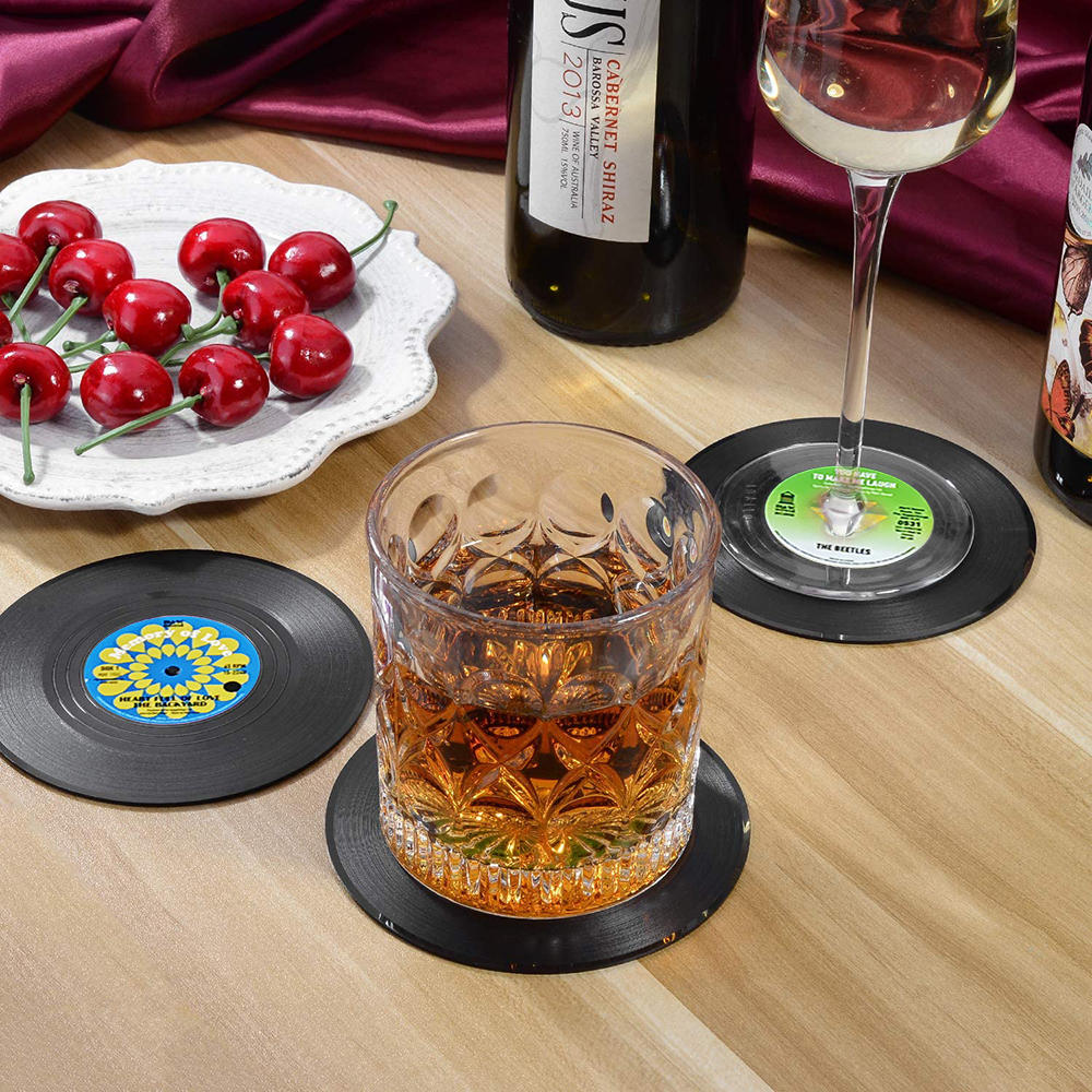 Juego de 6 posavasos de vinilo para bebidas, posavasos de música con soporte para tocadiscos de vinilo, posavasos de disco de registro Retro, alfombrilla creativa para tazas