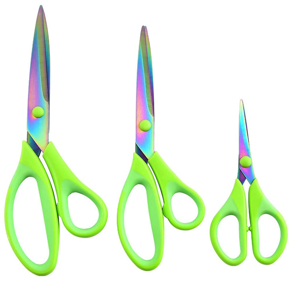 3pcs/Set Multipurpose Scissors Set for Crafts Sewing Arts Office School and Home Supplies Titanium Scissors Sharp Blades Shears: Green