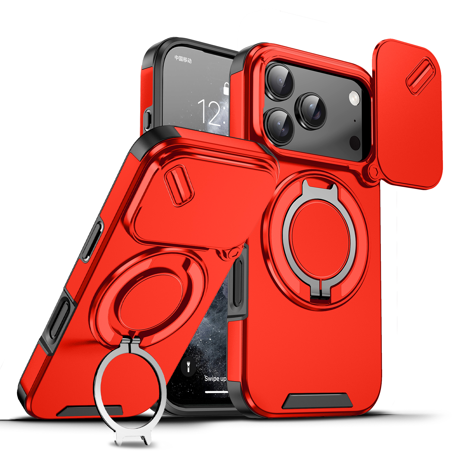 luxe360 ° Ring Standhouder Magneet Telefoonhoesje voor iPhone 17 Air 17 Pro Max Schokbestendige Slide Camera Protecto Cover: Rood / iPhone17 Lucht