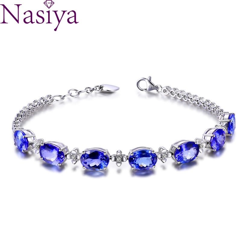 Di lusso 100% 925 Bracciali In Argento Sterling Per La Donna Con Il Blu Zaffiro Della Pietra Preziosa Della Signora Gioielleria Raffinata del Commercio All&#39;ingrosso del Regalo