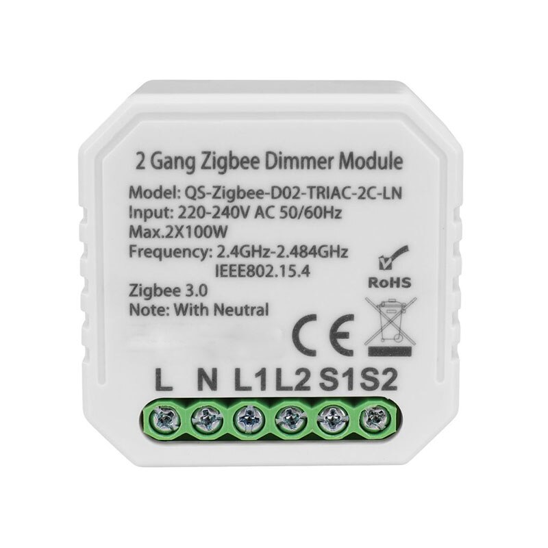 Lonsonho Tuya Zigbee Smart Dimmer Module Met Neutrale 1 2 Gang Smart Leven Zigbee2MQTT Zha Alexa Google Home Compatibel: 2 Gang