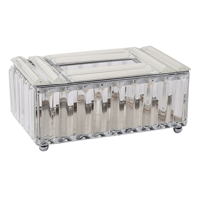 Caja de pañuelos de cristal, caja de almacenamiento, contenedor de papel de vidrio dorado y plateado brillante para el hogar, Hotel, aparador, decoración: Silver
