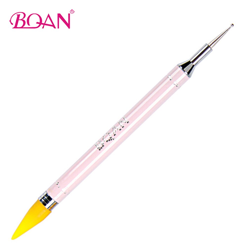 Bqan dubbelzijdig wax dotting potlood voor het oppakken van nagelstrass steentjes gel applicator nagelverzorging decoratie accessoires: Roze