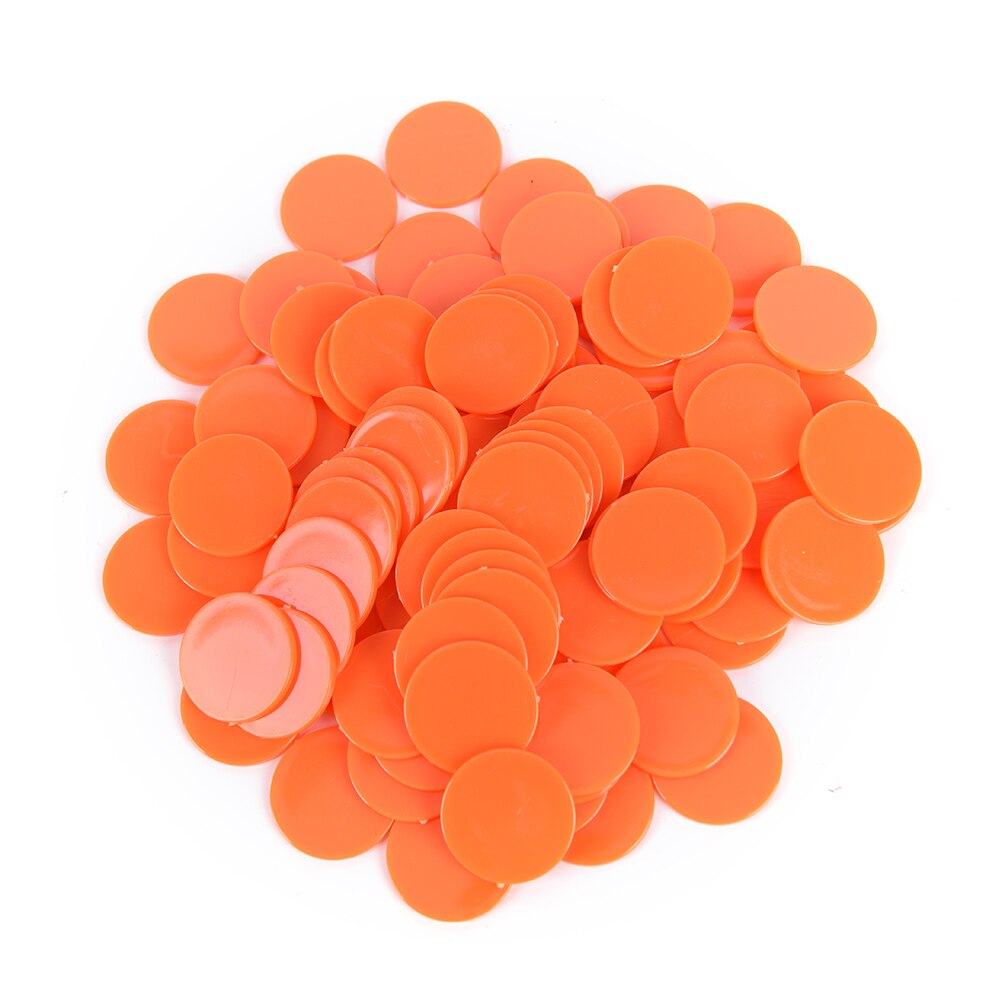 100 stk. 24mm tæller bingo chips markører til bingo spil kort 2cm 5 farver rød / gul / blå / grøn / orange: Orange