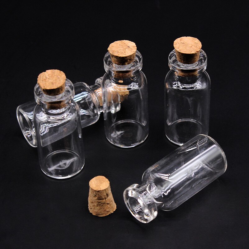 10 pcslovely liten flaske liten klart tom ønske glass melding flaske med kork kork 10*18 mm 0.5ml minibeholdere