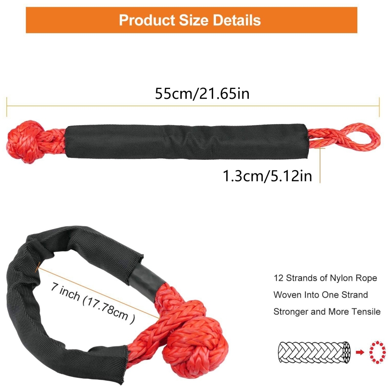 Cuerda de remolque todoterreno sintética, grillete suave de 1/2 pulgadas x 22 pulgadas, 38000 libras, para coche ATV, UTV, SUV, correa de remolque de recuperación, herramienta rota
