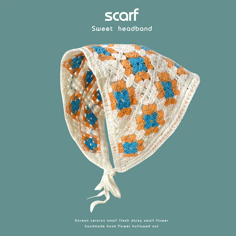 Lenço triangular feito à mão crochê malha bandana para mulheres retro bonito e doce pequena margarida cinta com bandana: ROXO