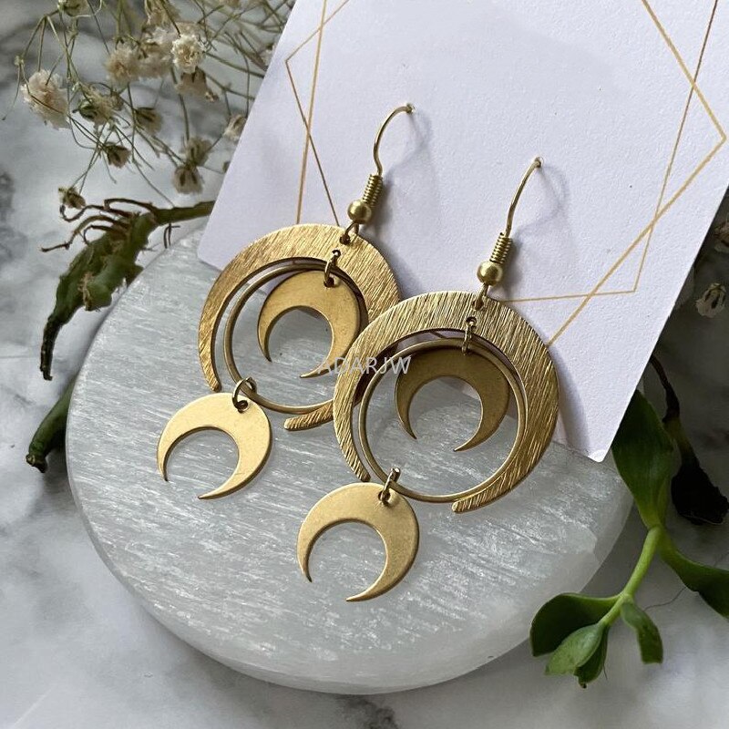Modernist Metal Loop Earrings Phase Boho Hippie Statement Summer Long Creativity Jewelry Minimalism Women: Dark gold