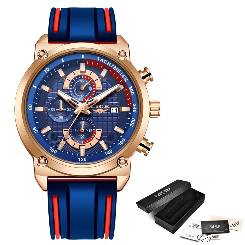 LUIK Horloge Chronograaf Sport Heren Horloges Quartz Klok Siliconen Band Man Horloge Relogio Masculino Cadeau voor Mannen: Rose gold blue