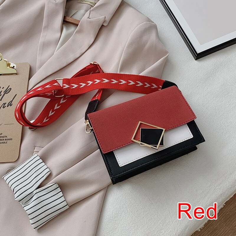 Crocodile pattern Shoulder Women's Matte Contrast Color Shoulder Messenger Bag Small Square Bag сумка женская: Red 2