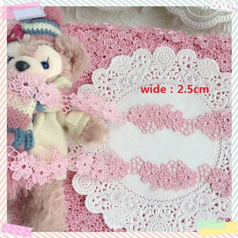 5Yds/działka różowa koronka tkanina 2.5cm szerokość różowy kształt kwiatu koronki weneckie wykończenia robić odzieży i dekoracji ślubnych