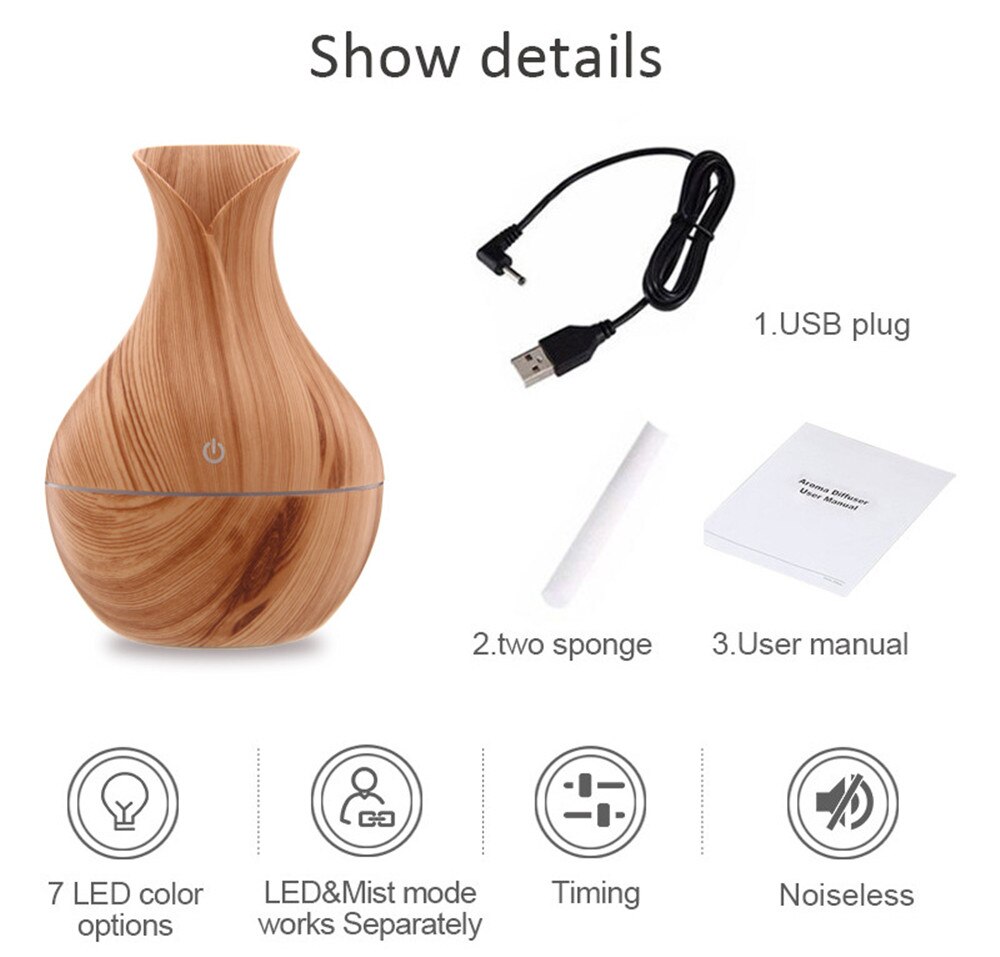 300ml usb luftfugter elektrisk aroma luft diffuser træ ultralyd æterisk olie aromaterapi cool tåge maker til hjemme bil
