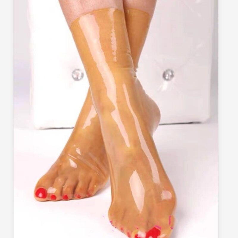 Svarta latexstrumpor lågskurna ankelgummi korta strumpor unisex handgjorda benkläder: Beige / L