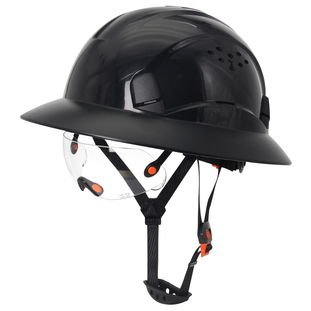 Capacete de segurança ce em fibra de carbono com aba completa e óculos de proteção, construção anticolisão, capacete de segurança ansi para engenheiros, boné de trabalho respirável.: Azul